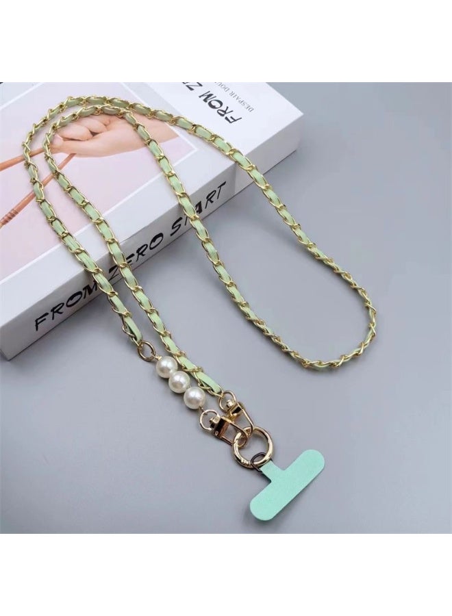 كيفية حبل للهاتف المحمول، سلسلة جلدية صغيرة الحجم من اللؤلؤ، حبل طويل للهاتف المحمول، سلسلة حقيبة معدنية من الجلد - Image 1