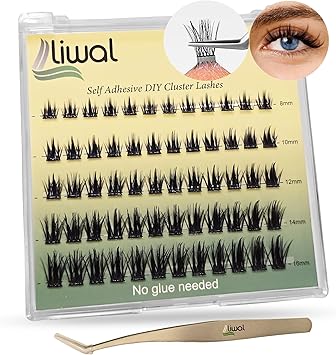 Liwal Self Adhesive Eyelashes No Glue No Remover Needed 60 Pcs C Curl 816mm PreGlued Cluster Lashes Reusable PressOn Eyelashes with Tweezer LWMassif 816 Mix - Image 1