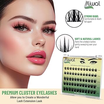 Liwal Self Adhesive Eyelashes No Glue No Remover Needed 60 Pcs C Curl 816mm PreGlued Cluster Lashes Reusable PressOn Eyelashes with Tweezer LWMassif 816 Mix - Image 2