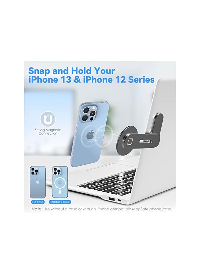 CloudValley حامل هاتف مغناطيسي للكمبيوتر المحمول مصمم لجهاز آيفون ١٤ / ١٣ / ١٢ سلسلة مغسيف، قابل للتعديل لتركيب الهاتف على جانب الشاشة، قاعدة توسيع الكمبيوتر القابلة للطي والنحيفة (أسود) - Image 3