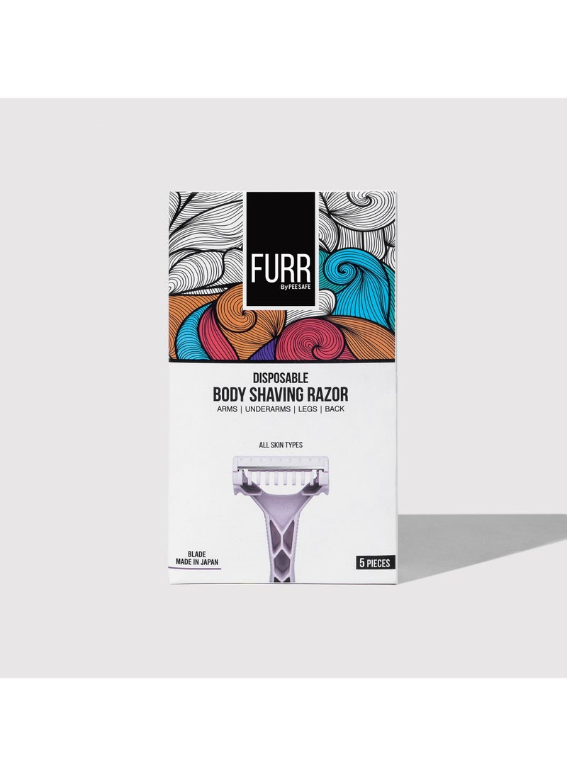 Furr Furr Disposable Body Razor, Equipped with Safety Guard & Anti-slip Grip, for all skin types, Made in Japan – 5 Razors  - Image 1