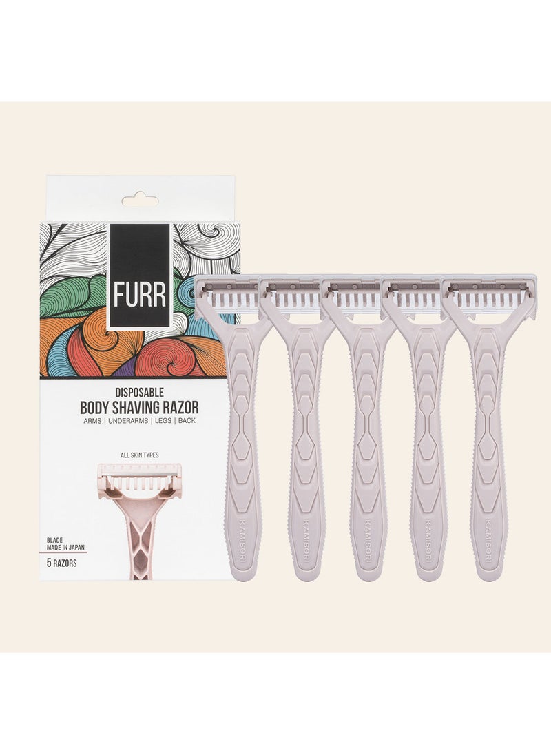 Furr Furr Disposable Body Razor, Equipped with Safety Guard & Anti-slip Grip, for all skin types, Made in Japan – 5 Razors  - Image 4