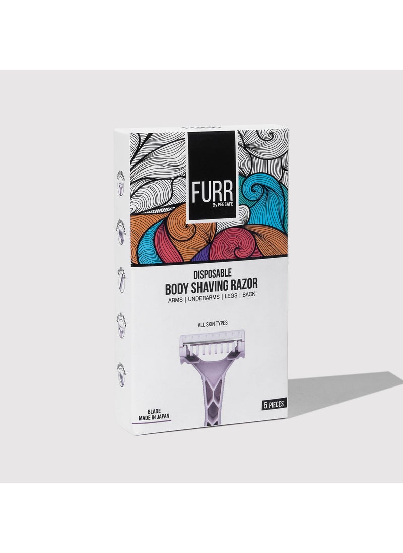 Furr Furr Disposable Body Razor, Equipped with Safety Guard & Anti-slip Grip, for all skin types, Made in Japan – 5 Razors  - Image 2