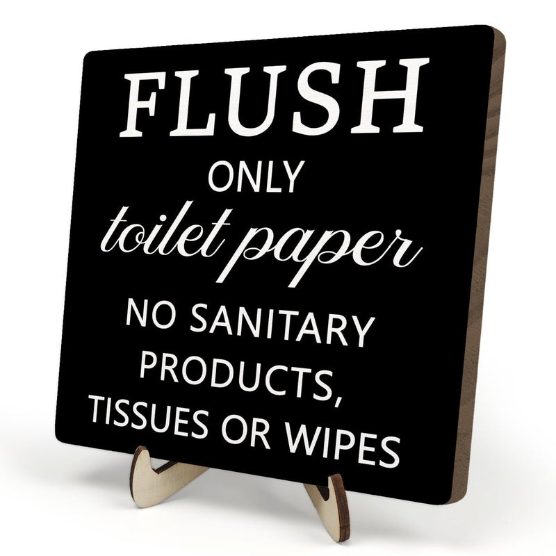 DMADNF Flush Toilet Sign Bathroom Rules, Bathroom Quote Wooden Plaque Sign with Saying Please Flush This is Not Show and Tell Sign, Wooden Plaque Sign Home Farmhouse Shelf Bathroom Toilet Decor5.9x5.9 Inch - Image 1