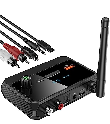 KAIY Bluetooth 5.3 Receiver for Home Stereo, Optical Low Latency & HD Music Audio Bluetooth to RCA Adapter for Stereo/Speakers/Wired Speakers/Home Audio Music Streaming Stereo System, Support AUX/USB - Image 1
