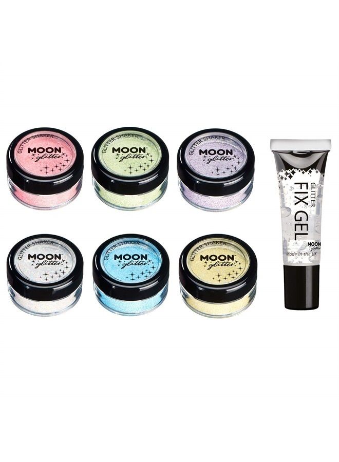Moon Glitter Pastel Glitter Shakers by Moon Glitter – 100% Cosmetic Glitter for Face, Body, Nails, Hair and Lips - 0.10oz - Set of 6 colours - Image 1