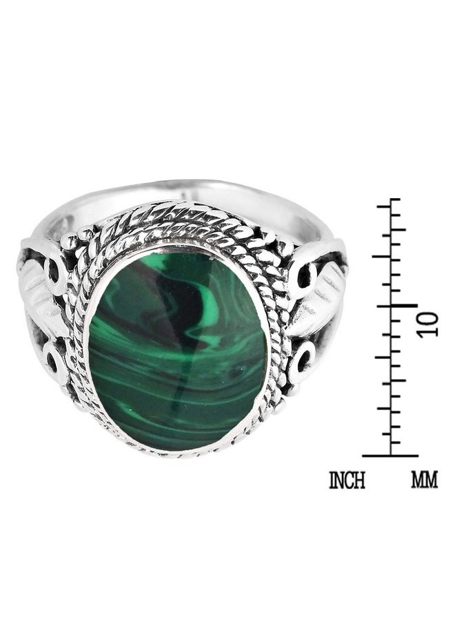 AeraVida Vintage Inspired Round Green Malachite Nature .925 Sterling Silver Ring | Classic And Casual Comfort Fit For Women, Men, Unisex Unisex Size(9)  - Image 3