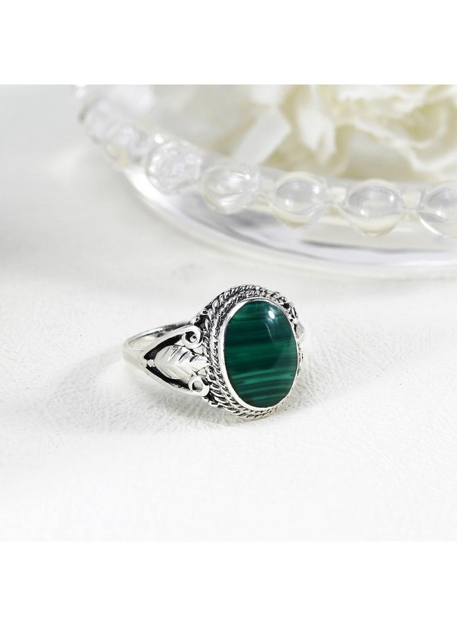 AeraVida Vintage Inspired Round Green Malachite Nature .925 Sterling Silver Ring | Classic And Casual Comfort Fit For Women, Men, Unisex Unisex Size(9)  - Image 4