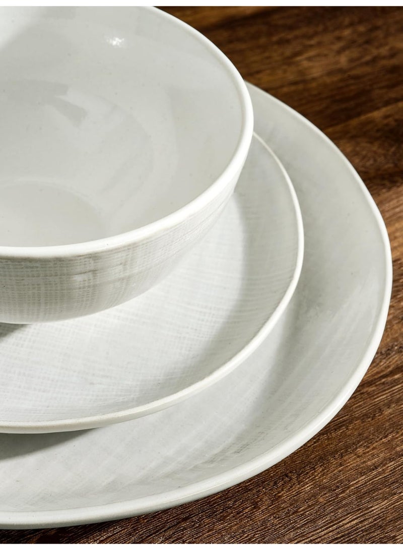 Famiware Moonlight 12 Piece Stoneware Dinnerware Set with Linen Finish, Set for 4, Scratch Resistant, Microwave & Dishwasher Safe, White  - Image 3