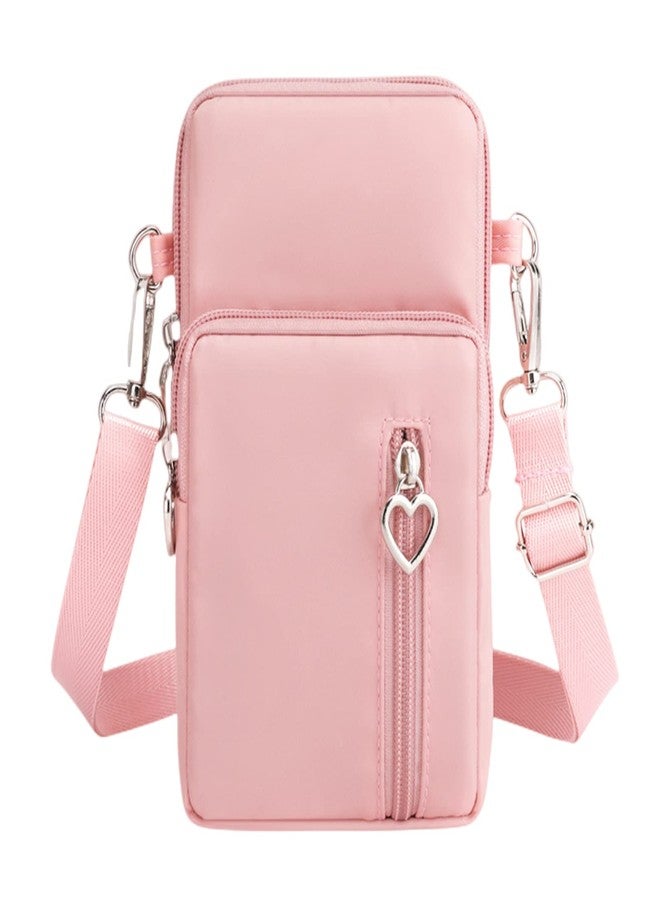 JUMISEE 3-Layers Crossbody Bag Cellphone Pouch Armband Wallet Nylon Smartphone Purse (Pink) - Image 1