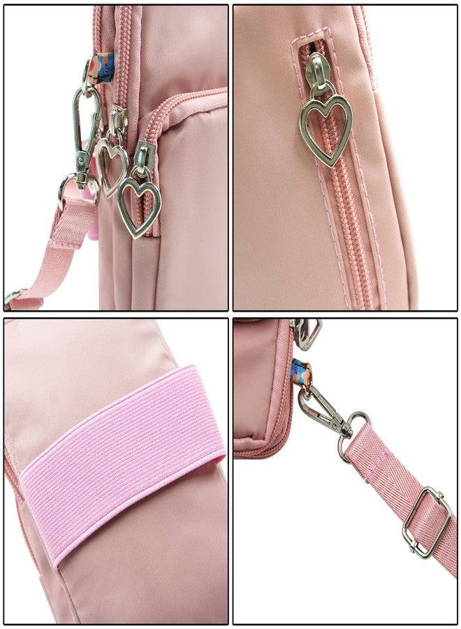 JUMISEE 3-Layers Crossbody Bag Cellphone Pouch Armband Wallet Nylon Smartphone Purse (Pink) - Image 5