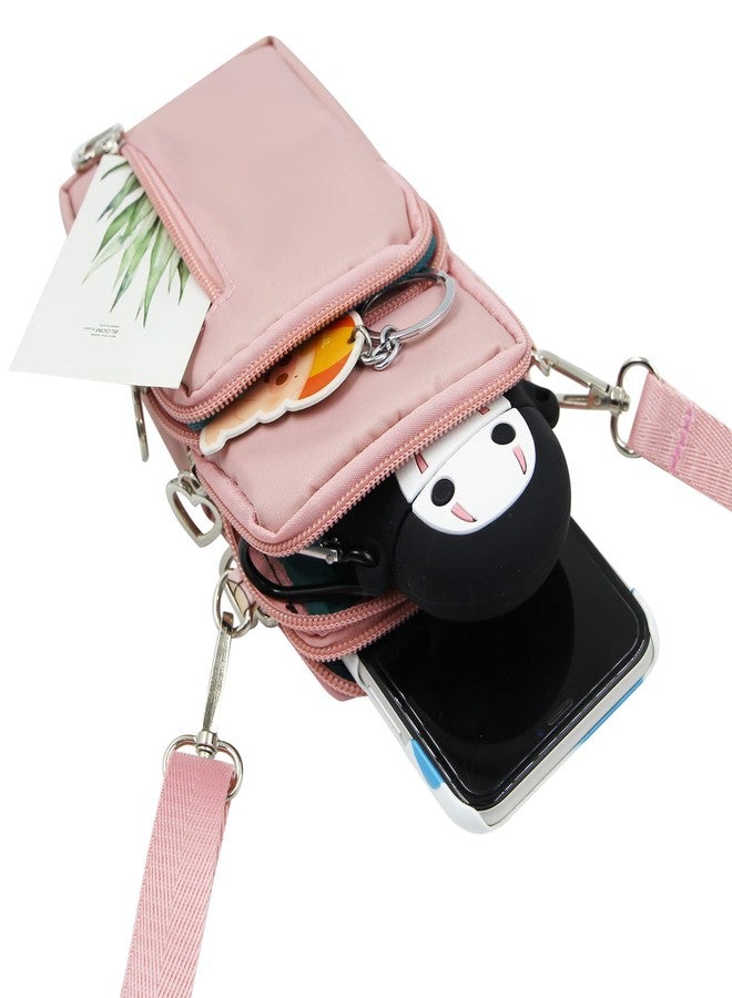 JUMISEE 3-Layers Crossbody Bag Cellphone Pouch Armband Wallet Nylon Smartphone Purse (Pink) - Image 4