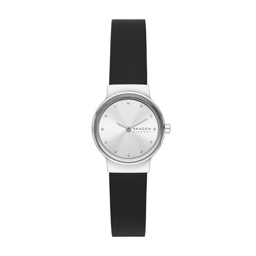 Skagen ساعة سكاجن النسائية فريا ليل ذات اليدين الفضية من الفولاذ المقاوم للصدأ وحزام الجلد الأسود (الموديل: SKW3119) - Image 1