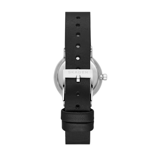 Skagen ساعة سكاجن النسائية فريا ليل ذات اليدين الفضية من الفولاذ المقاوم للصدأ وحزام الجلد الأسود (الموديل: SKW3119) - Image 3