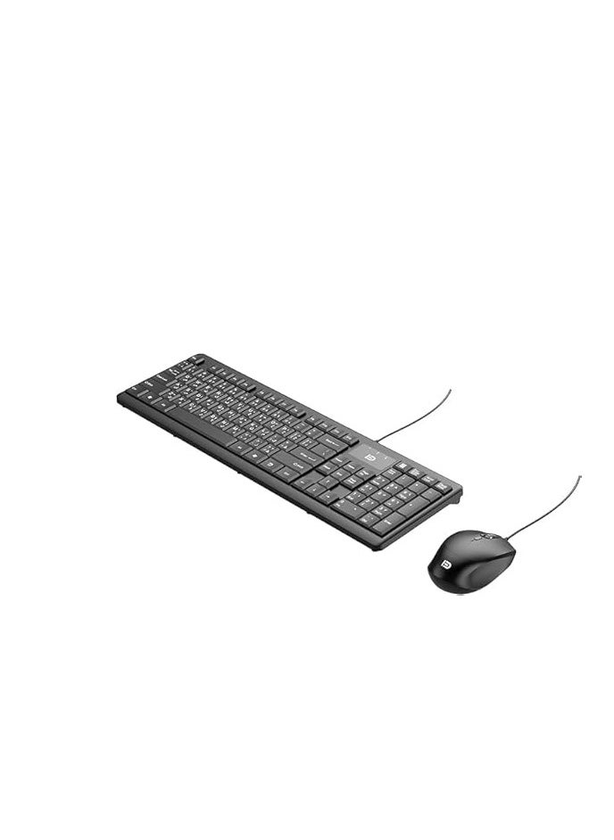 F&D - FD 1600P USB Wired Multimedia Keyboard and Mouse Combo - Flat Arabic-English Keyboard - Laser Print Covers - 1200 DPI - Water Resistant for Desktop Computer | Black - Image 1