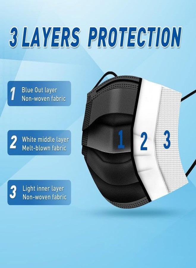 نيونيك قناع جراحي نيونيك ثلاثي الطبقات للاستخدام مرة واحدة، مصنوع من قماش غير منسوج (أسود) | أقنعة جراحية قماشية للاستخدام مرة واحدة مع مشبك للأنف، مناسبة للجنسين | عبوة من 100 - Image 2