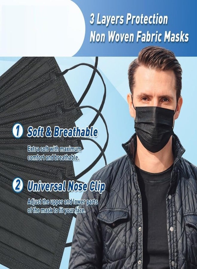 نيونيك قناع جراحي نيونيك ثلاثي الطبقات للاستخدام مرة واحدة، مصنوع من قماش غير منسوج (أسود) | أقنعة جراحية قماشية للاستخدام مرة واحدة مع مشبك للأنف، مناسبة للجنسين | عبوة من 100 - Image 4