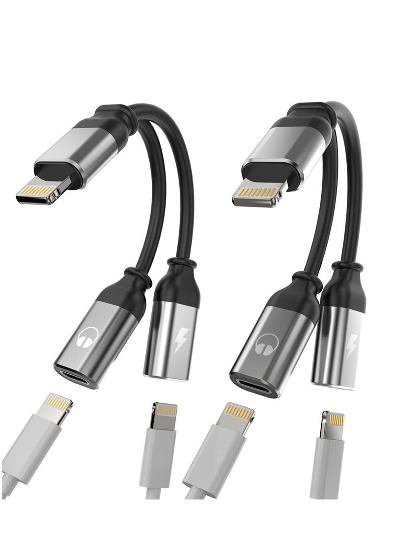 SYOSI for iphone Headphone Adapter, Dual Lightning Adaptador Para for Apple Splitter Audio and Charge Charger Earphone 2 in 1 Dongle Jack Earbud Cable Compatible for iPhone 13 12 11 Pro Max, 2PCS  - Image 1
