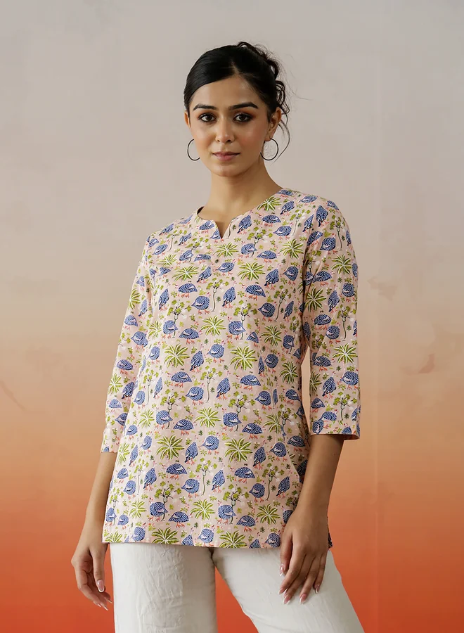 sanskrutihomes Sanskrutihomes All-Over Floral Print Notch Neck Top