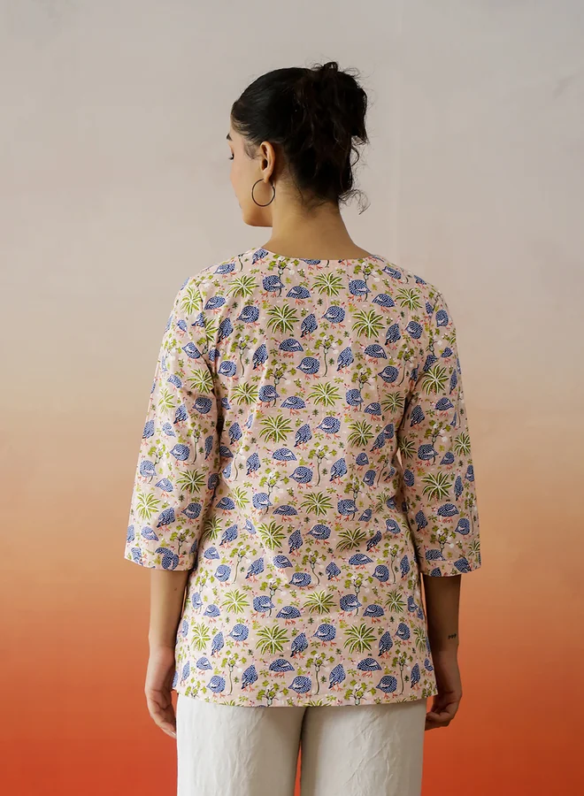 sanskrutihomes Sanskrutihomes All-Over Floral Print Notch Neck Top