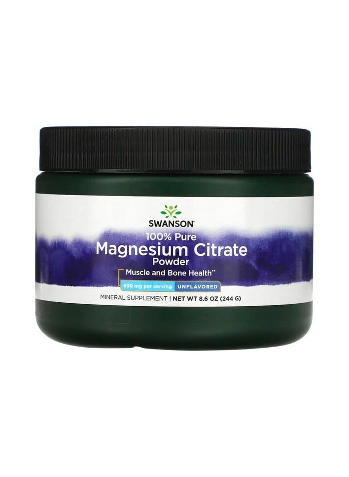 SWANSON 100% Pure Magnesium Citrate Powder, Unflavored, 630 mg, 8.6 oz (244 g)