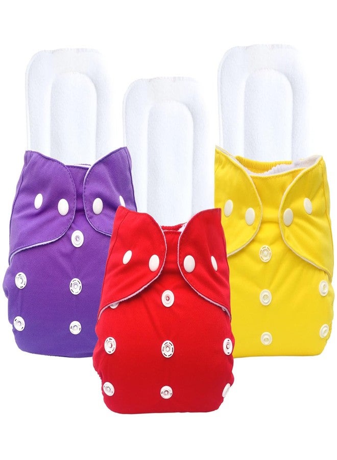 Kritiu Adjustable, Waterproof Washable Baby Cloth Diaper with Pocket Nappie & Inserts - Reusable & Adjustable Size for Maximum Convenience (Pack of 3, Blue, Red & Yellow) - Image 1