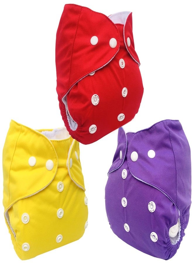 Kritiu Adjustable, Waterproof Washable Baby Cloth Diaper with Pocket Nappie & Inserts - Reusable & Adjustable Size for Maximum Convenience (Pack of 3, Blue, Red & Yellow) - Image 2