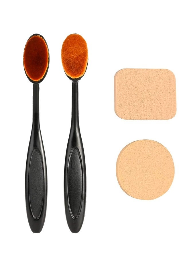 TopFinder® Combo Pack- |2 Soft Makeup Powder Brush + 2pc Face Tools Sponges Set | Scar Cover Waterproof Cosmetics Foundation highlighter Stick Women Girls Best Beauty Products Accessories Kit-Assorted - Image 1