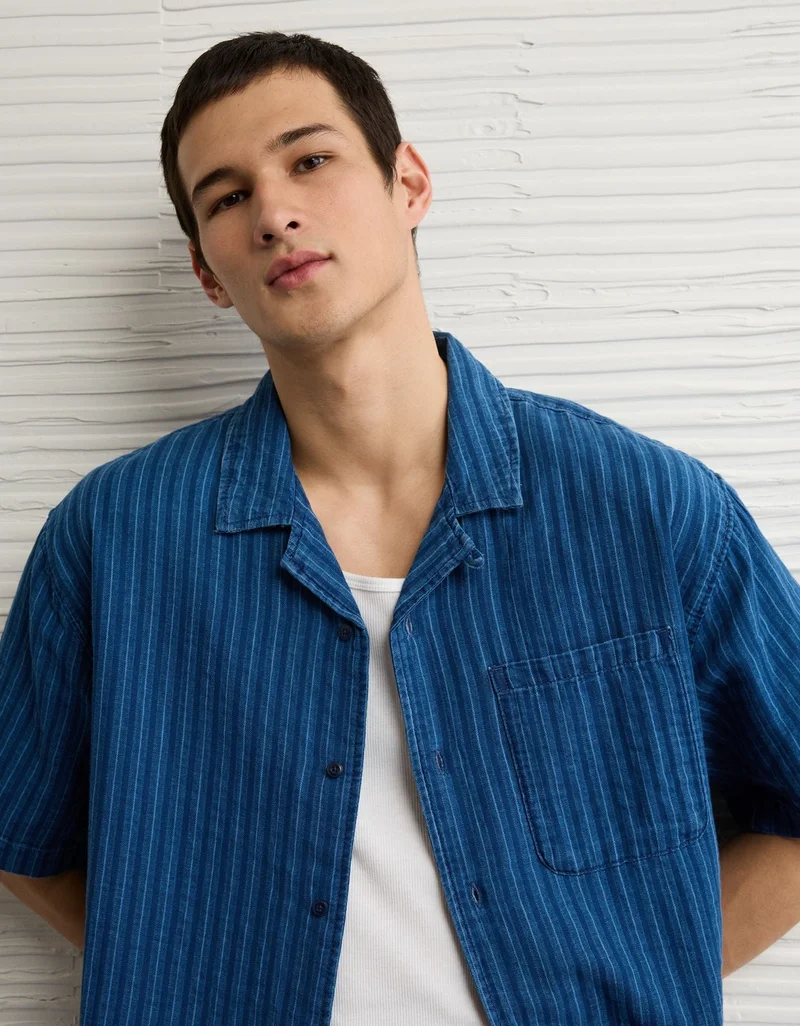 American Eagle AE Relaxed Fit Short Sleeve Camp Collar Shirt
