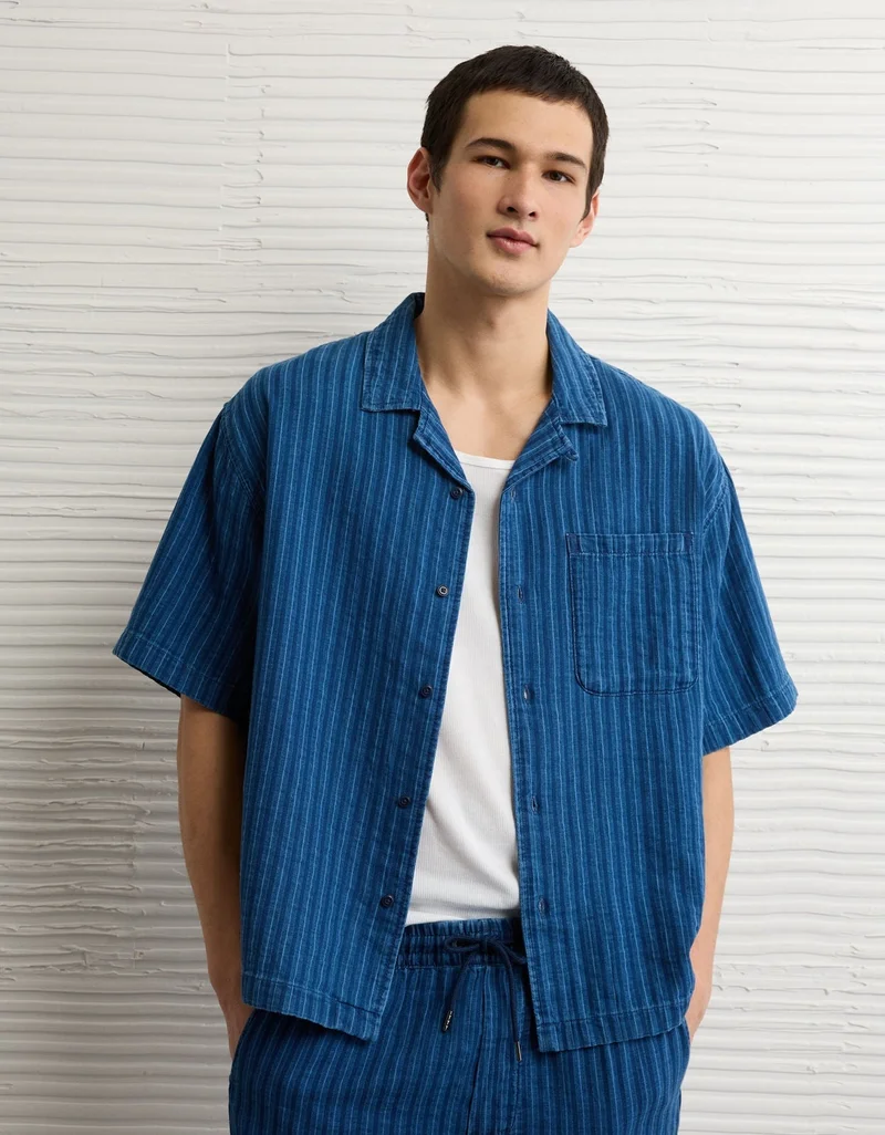 American Eagle  AE Relaxed Fit Short Sleeve Camp Collar Shirt for Men | Best Price UAE