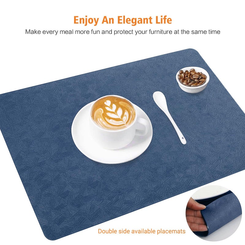 Bxzandya Vinyl Placemats Set of 6 Heat Resistant Easy Clean Non-Slip Place Mats for Dining Table Faux Leather Waterproof Stain Resistant Wipeable Washable PVC Table Mats(6, Blue) - Image 2