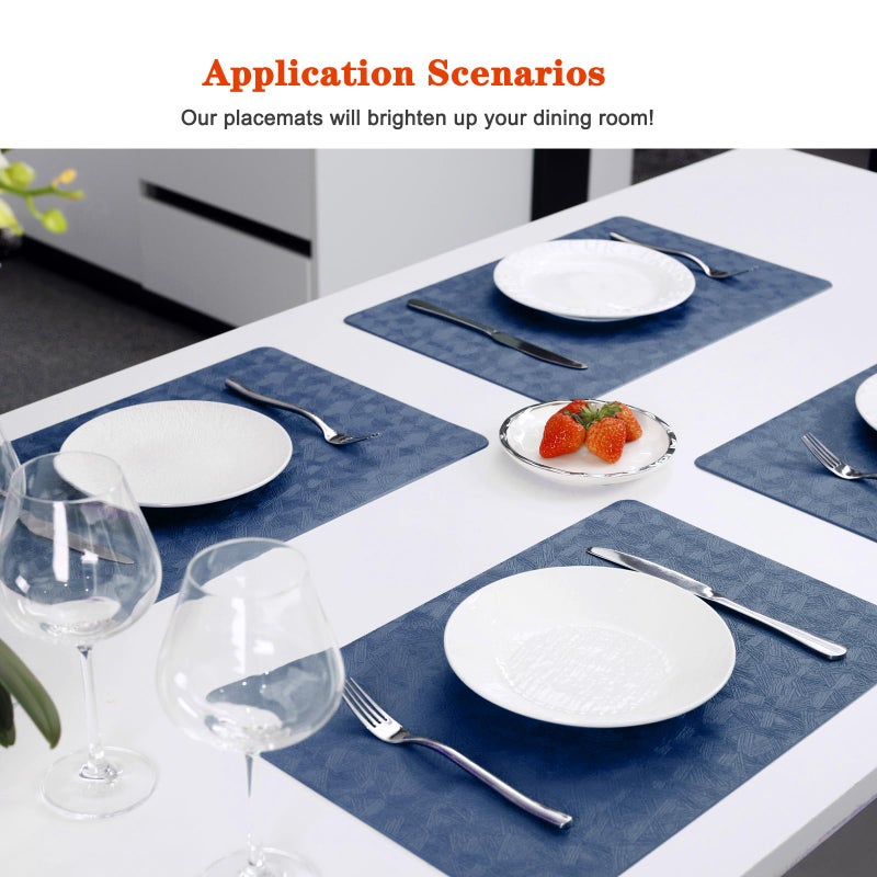 Bxzandya Vinyl Placemats Set of 6 Heat Resistant Easy Clean Non-Slip Place Mats for Dining Table Faux Leather Waterproof Stain Resistant Wipeable Washable PVC Table Mats(6, Blue) - Image 5