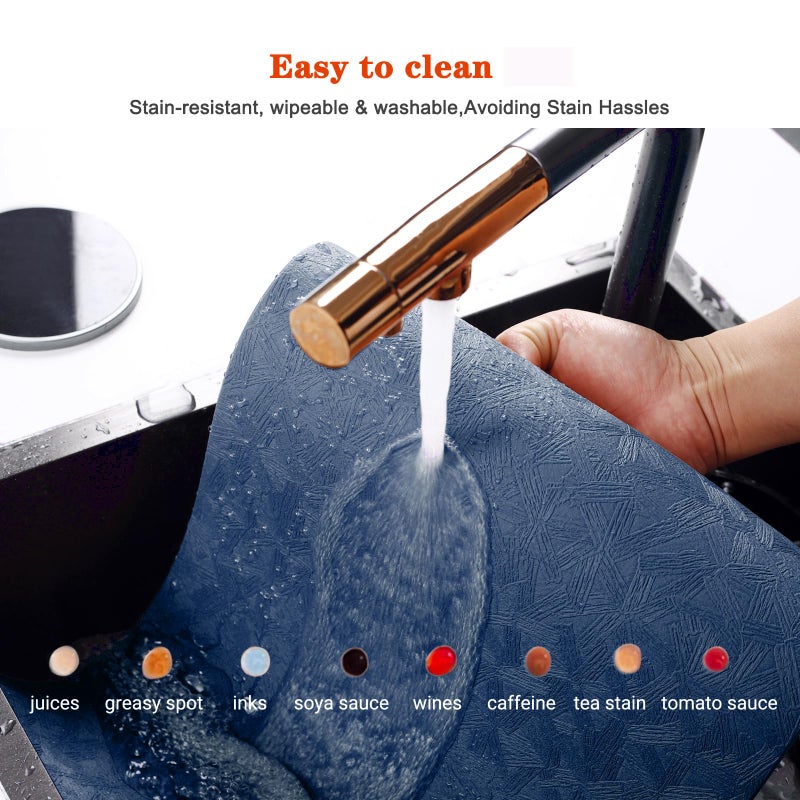 Bxzandya Vinyl Placemats Set of 6 Heat Resistant Easy Clean Non-Slip Place Mats for Dining Table Faux Leather Waterproof Stain Resistant Wipeable Washable PVC Table Mats(6, Blue) - Image 4