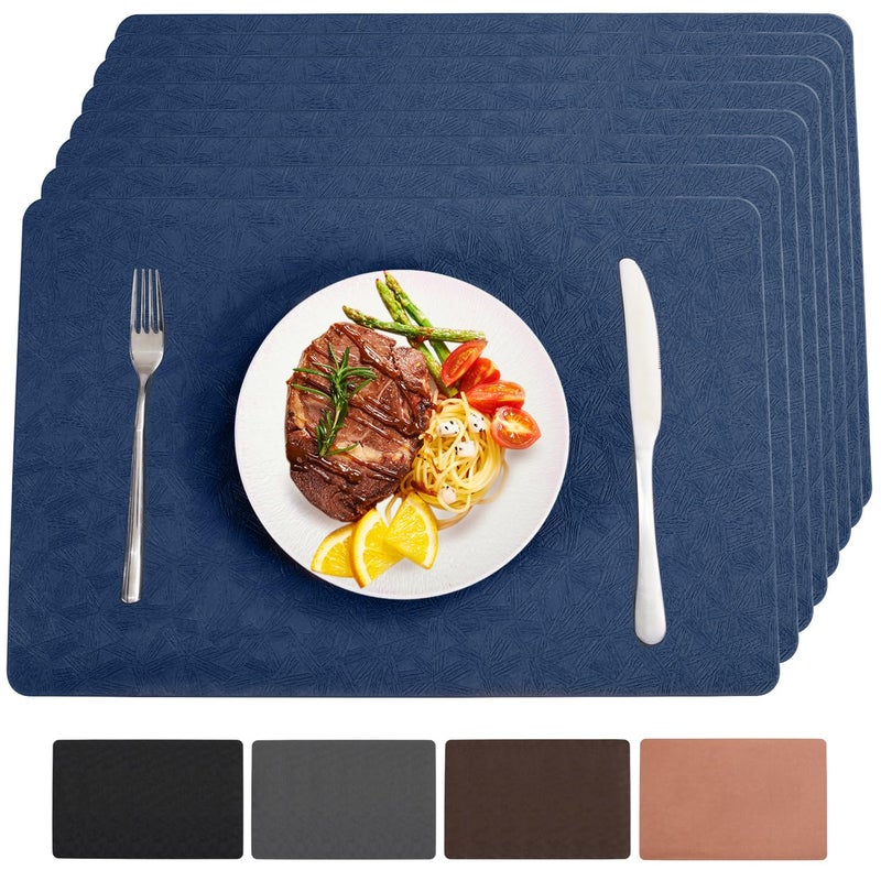 Bxzandya Vinyl Placemats Set of 6 Heat Resistant Easy Clean Non-Slip Place Mats for Dining Table Faux Leather Waterproof Stain Resistant Wipeable Washable PVC Table Mats(6, Blue) - Image 1