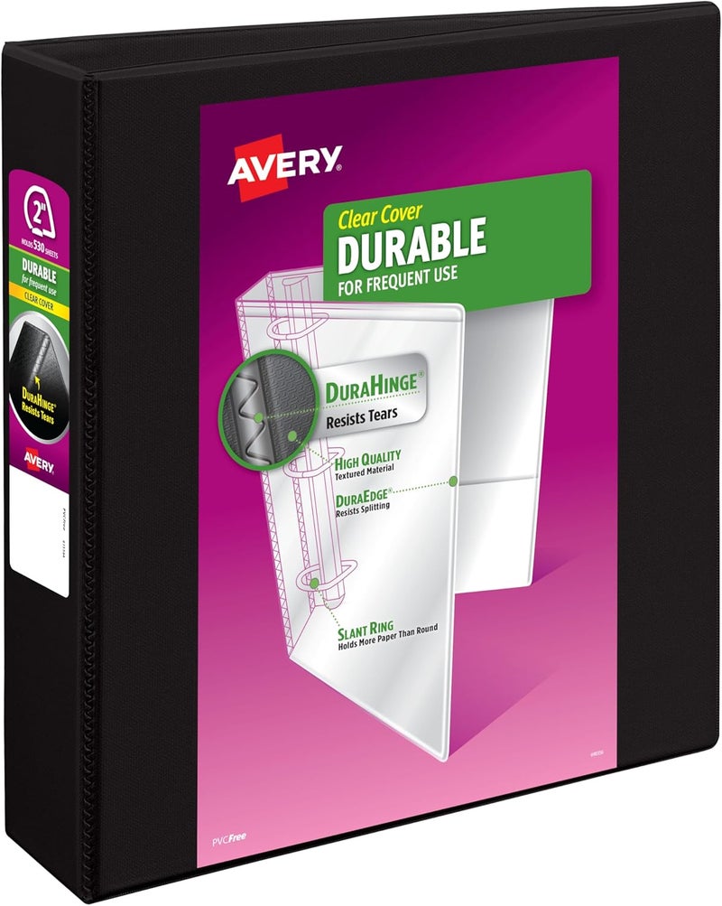 Avery Durable View 3 Ring Binder with 2 Inch Slant Rings and 530-Sheet Capacity, Black - Image 1