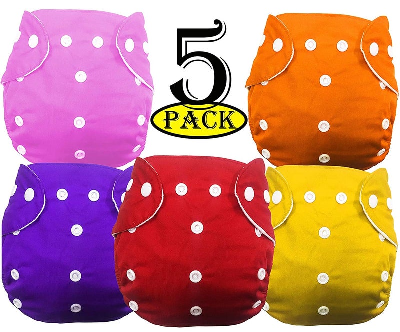 DOMENICO Washable Baby Diaper Premium Cloth Diaper Reusable, Adjustable Size, Waterproof, Pocket Cloth Diaper Nappie (Without Insert) (Pack of 5)(Assorted Color) - Image 1