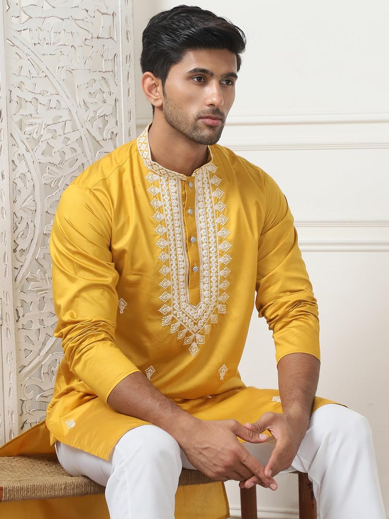 Jompers Men's Classic Collar Embroidered Silk Blend Kurta with Pyjama - Image 5