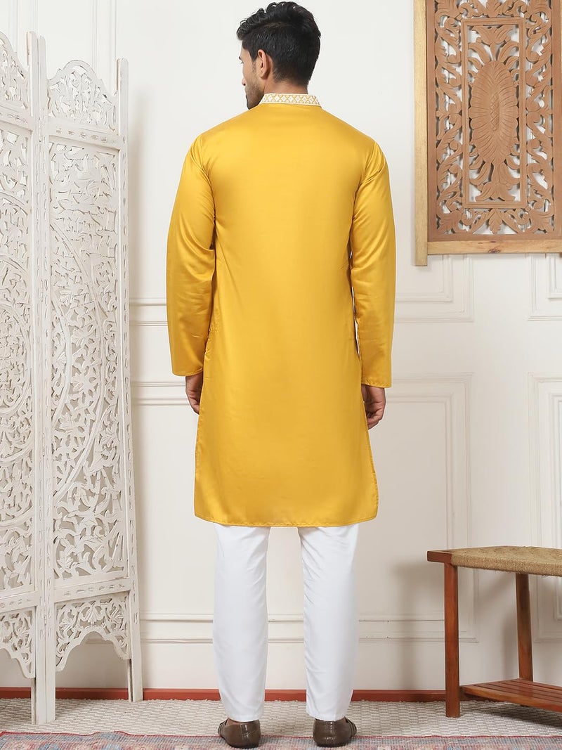 Jompers Men's Classic Collar Embroidered Silk Blend Kurta with Pyjama - Image 2