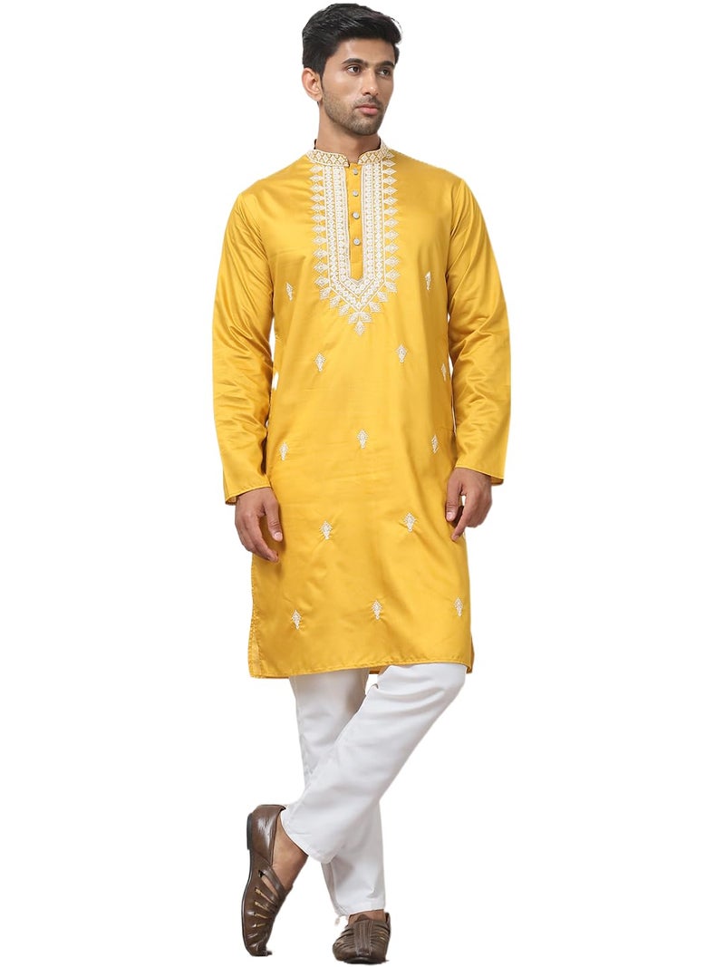 Jompers Men's Classic Collar Embroidered Silk Blend Kurta with Pyjama - Image 1