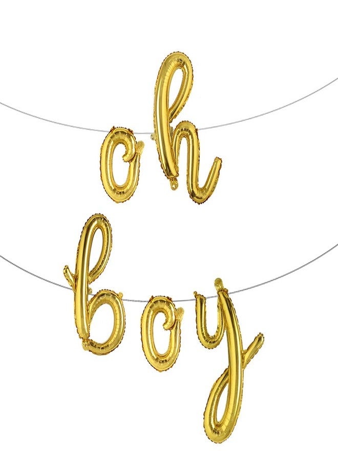 RUIANSI 16 inch lowercase Oh Boy Balloons Banners Alphabet Foil Letter Balloon Decoration with Rope for Baby Shower Birthday Party Gender Reveal Party (L oh boy gold) - Image 1