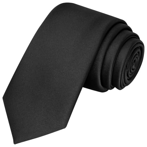 KissTies 2.2''×53'' Teens Tie Black Satin Necktie For Teenager Ties + Gift Box - Image 1
