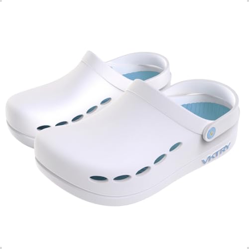 VKTRY Performance Recovery Clogs – Cushioned EVA with Carbon Fiber Stability | Rocker Sole, Ventilated Comfort, Deep Heel Cup, Slip-Resistant Grip, Removable Strap, White | US: M 4.5-5, W 5.5-6 - Image 1