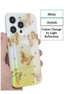 Houmt iPhone 14 Pro Case Cute Girls Women Butterfly Design Laser Bling Glitter Soft Silicone Bumper Protective Phone Cover  - Image 2