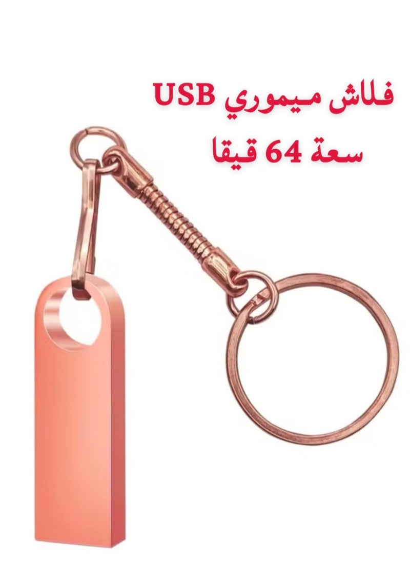Generic 64GB USB Flash Drive with Keychain, Flash Memory 64GB, Flash Drive for Data, Videos, and Photos Storage, USB Flash Memory with 64GB Capacity, Flash Drive for Storage with Keychain for Hanging, USB Storage Memory with 64 Gigabytes Capacity, Portable Storage Disk, Flash Key, Portable Memory, USB Flash Drive, USB Storage Disk, Portable Flash Memory with 64 Gigabytes Capacity, Portable Storage Disk, Rose Gold Color.  - Image 1