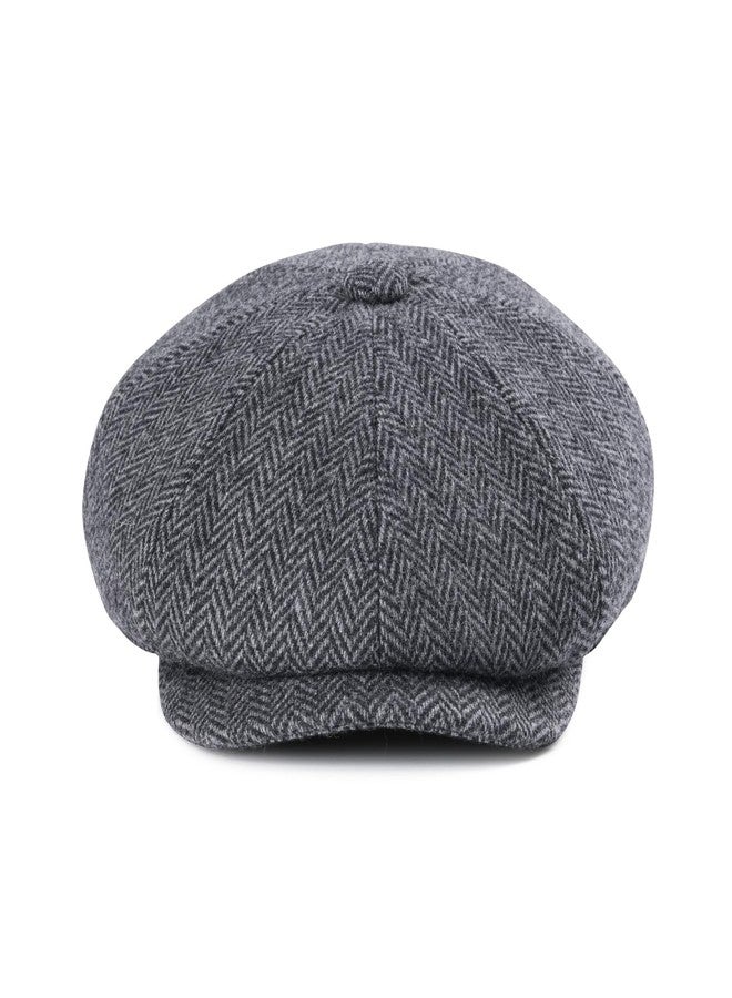 قبعة فينيون الرجالية الصوفية ذات 8 أجزاء من قماش التويد اللبلاب، قبعة مسطحة لسائقي سيارات الأجرة، قبعة بيكر بوي (رمادي متعرج، 7 1/4) - Image 2