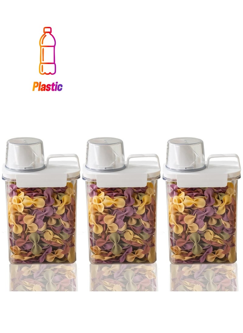 Generic 3PCS Airtight Dry Food Storage Container Pour Spout and Sealing Buckle Food Dispenser Food Storage Box with Measuring Cup Rice Storage Box Kitchen Cabinet Organizer Food Container (1800ML)  - Image 1