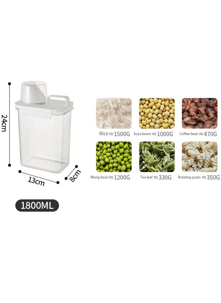 Generic 3PCS Airtight Dry Food Storage Container Pour Spout and Sealing Buckle Food Dispenser Food Storage Box with Measuring Cup Rice Storage Box Kitchen Cabinet Organizer Food Container (1800ML)  - Image 2