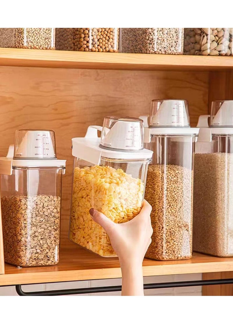 Generic 3PCS Airtight Dry Food Storage Container Pour Spout and Sealing Buckle Food Dispenser Food Storage Box with Measuring Cup Rice Storage Box Kitchen Cabinet Organizer Food Container (1800ML)  - Image 5