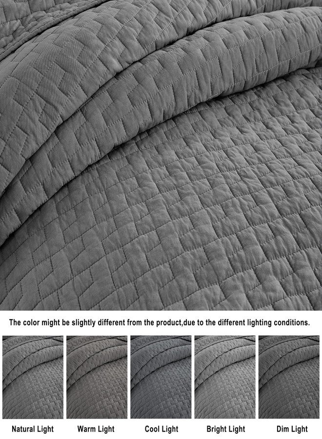 palassio Dark Grey 100% Cotton Quilt Twin Size Bedding Sets with 1 Pillow Sham, Textured Lightweight Soft Bedspread Shabby Chic Coverlet, Quilted Comforter Bed Cover for All Season, 2 Pieces - Image 2