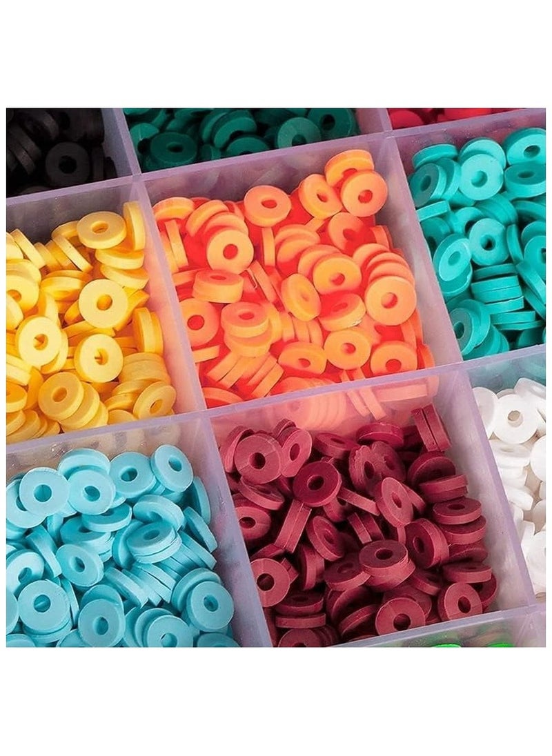 ESSENTIALS 360 ESSENTIALS 360 Clay Beads Bracelet Making Kit, 6,000 Pcs 24 Colors DIY flat jewelry kit with Charms & Elastic Strings for Necklace, Earing & Jewelry, Polymer Heishi Beads Gift for Girls  - Image 2